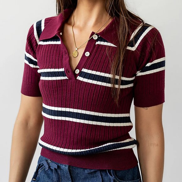 Bohme - NWT Taylee Striped Sweater in Burgundy - Size L - Picture 2 of 3